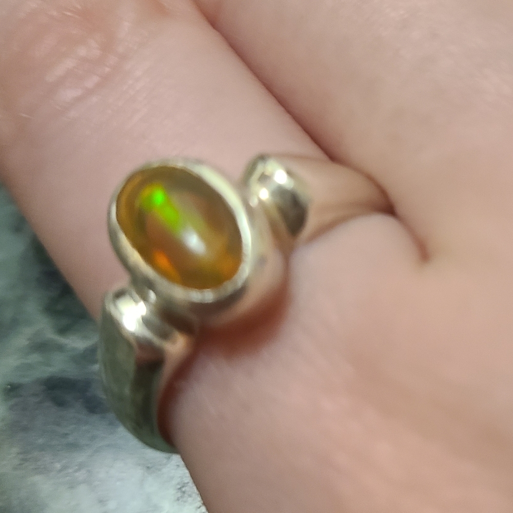 Lot of 5 Rings Sterling Silver, Natural Opal, and CZ - Picture 3 of 4